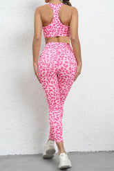 Pink Leopard Racerback Scrunched High Waist Active Set